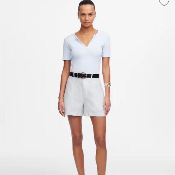 Madewell Light Blue Pointelle Cotton Notch Neck Tee Shirt XXS NWT - Picture 2 of 8